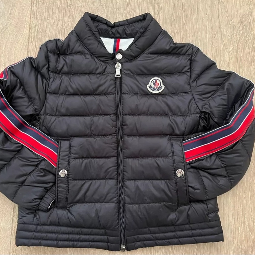 Moncler Boys Long Sleeve Jacket Black Red Logo Stripes Size 3 A